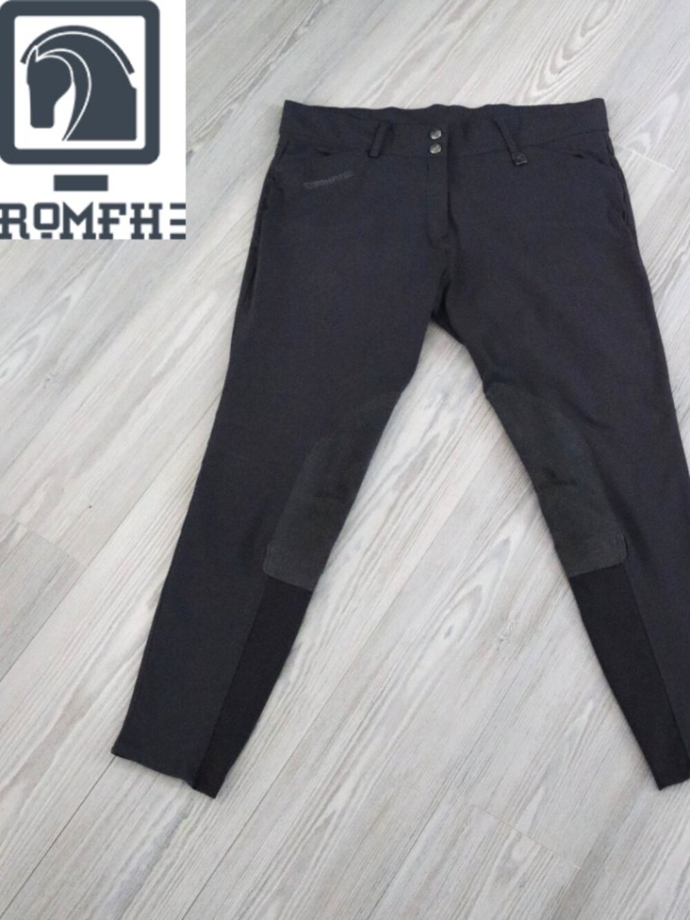 Romfh Sarafina Women's Charcoal Knee Patch Breeches Equestrian Stretch Size 34